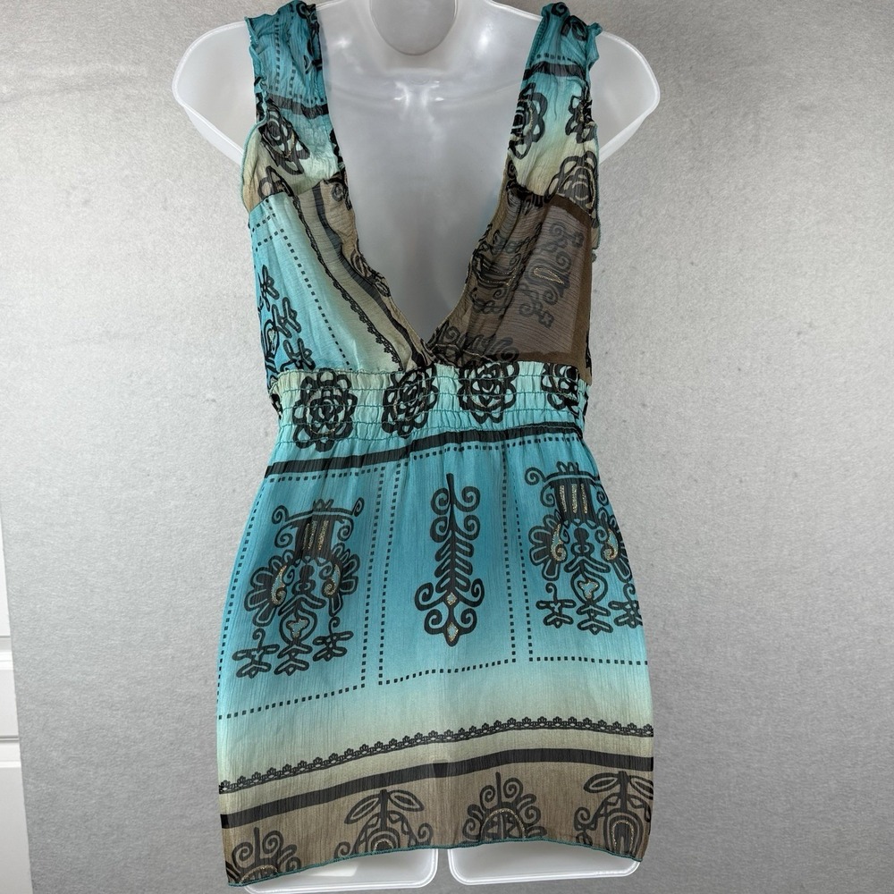 Agaci-too Teal Brown Y2K Tank Top Boho Whimsygoth Witchy Retro Sexy Size S - Picture 3 of 11